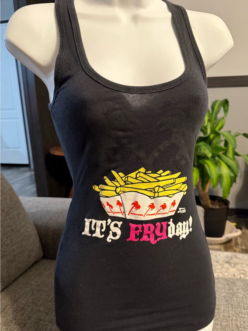 "It's FRYday!" Black Graphic Tank with Fries Print